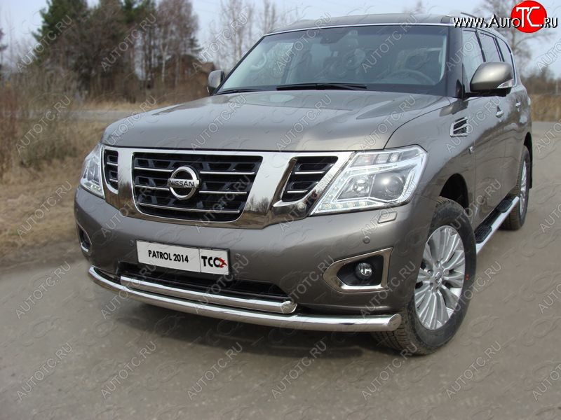 38 949 р. Защита передняя нижняя двойная 76,1*60,3 мм Тюнинг Nissan Patrol 6 Y62 рестайлинг (2014-2017) (нержавейка)  с доставкой в г. Королёв