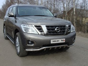 Защита переднего бампера кенгурин с вставкой 60,3 мм ТСС Тюнинг Nissan Patrol 6 Y62 рестайлинг (2014-2017)  (нержавейка)