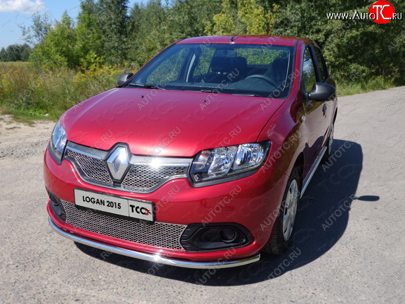 10 799 р. Защита переднего бампера нижняя d42,4 мм ТСС Тюнинг  Renault Logan  2 (2014-2018) дорестайлинг (нержавейка)  с доставкой в г. Королёв