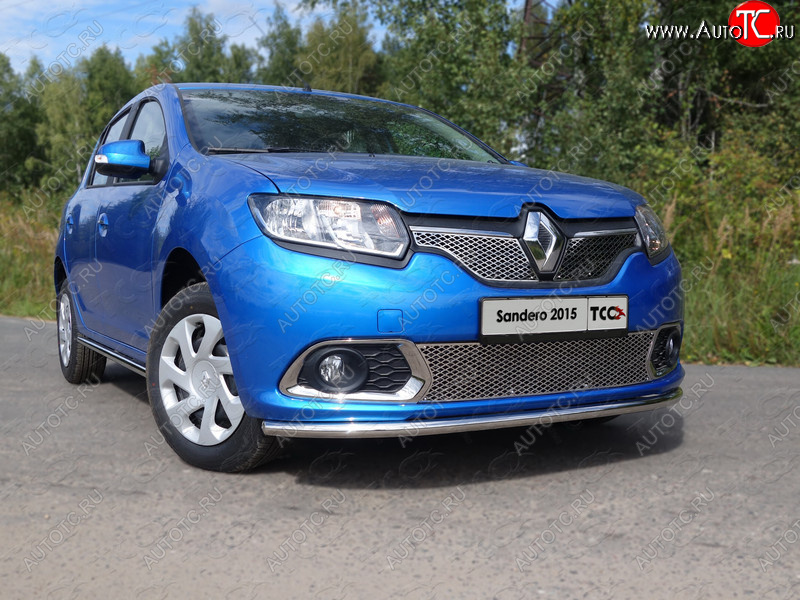 10 799 р. Защита переднего бампера нижняя d42,4 мм ТСС Тюнинг  Renault Sandero  (B8) (2014-2018) дорестайлинг (нержавейка)  с доставкой в г. Королёв