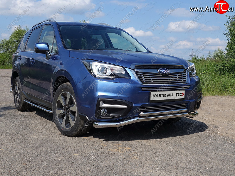 4 649 р. Нижняя декоративная вставка в бампер ТСС Тюнинг  Subaru Forester  SJ (2016-2019) рестайлинг (d 12 мм)  с доставкой в г. Королёв