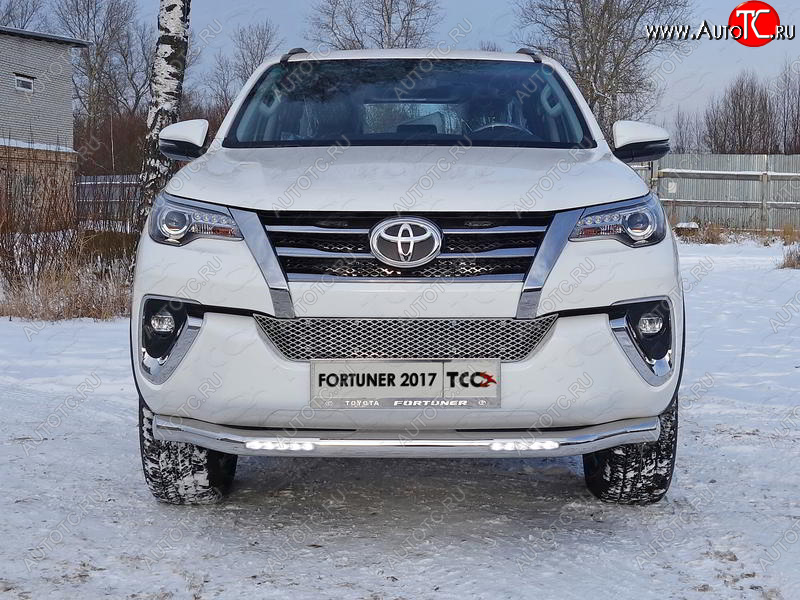 40 999 р. Защита переднего бампера нижняя с ДХО 76,1 мм ТСС Тюнинг  Toyota Fortuner  AN160 (2015-2020) дорестайлинг (нержавейка)  с доставкой в г. Королёв