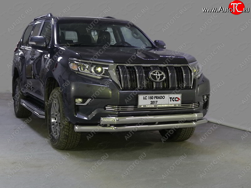 38 999 р. Защита передняя нижняя двойная 76,1*75 мм ТСС Тюнинг Toyota Land Cruiser Prado J150 2-ой рестайлинг (2017-2020) (нержавейка)  с доставкой в г. Королёв