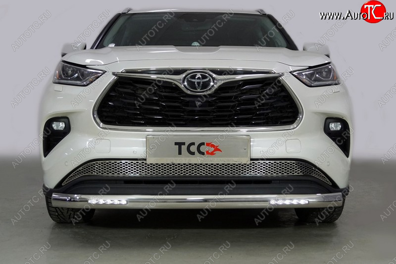 47 999 р. Защита передняя нижняя овальная с ДХО 75х42 мм ТСС Тюнинг Toyota Highlander XU70 (2020-2024) (нержавейка)  с доставкой в г. Королёв