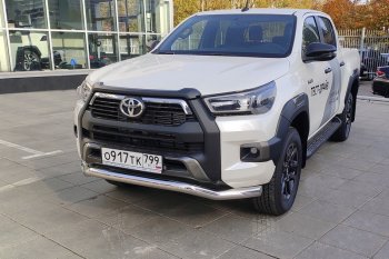 Защита переднего бампера волна d76,1 мм ТСС Тюнинг Toyota (Тойота) Hilux (Хайлюкс)  AN120 (2020-2024) AN120 2-ой рестайлинг  (нержавейка)