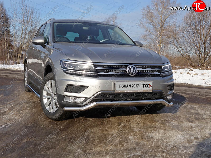 18 699 р. Защита переднего бампера нижняя d60,3 мм ТСС Тюнинг  Volkswagen Tiguan  Mk2 (2016-2020) дорестайлинг (нержавейка)  с доставкой в г. Королёв