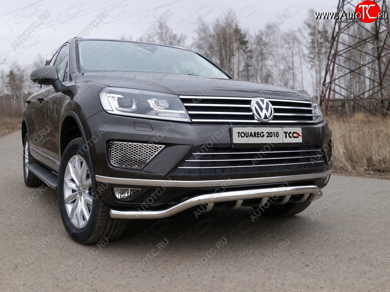 38 949 р. Защита передняя нижняя кенгурин 60,3*42,4 мм ТСС Тюнинг Volkswagen Touareg NF рестайлинг (2014-2018) (нержавейка)  с доставкой в г. Королёв