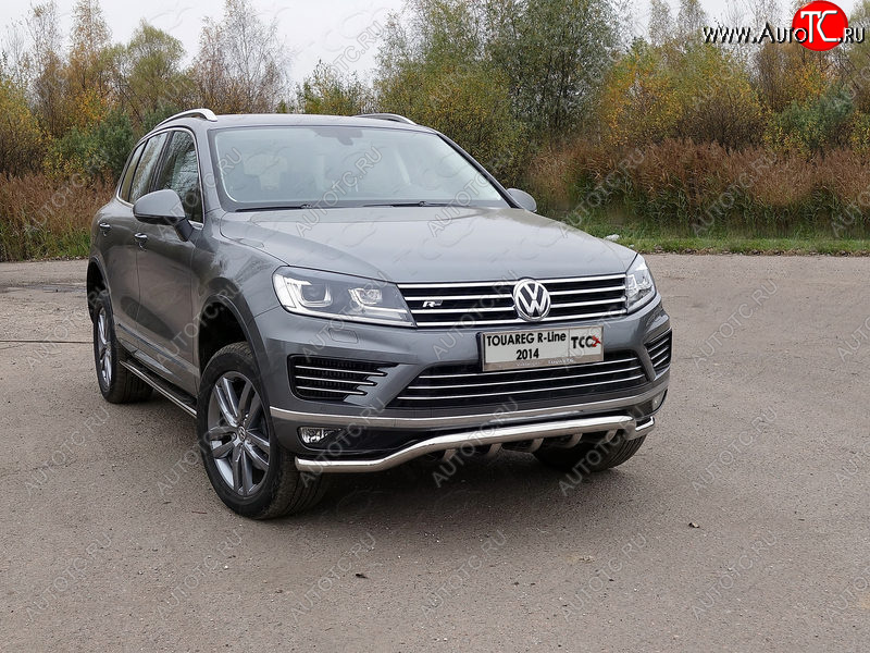 38 949 р. Защита передняя нижняя кенгурин 60,3*42,4 мм R-Line ТСС Тюнинг  Volkswagen Touareg  NF (2014-2018) рестайлинг (нержавейка)  с доставкой в г. Королёв