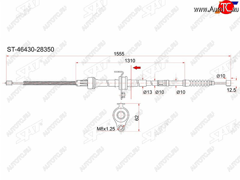 1 129 р. Трос ручника LH 2WD SAT  Toyota Noah ( 1,  2,  3,  R80) - Town Ace  s400  с доставкой в г. Королёв