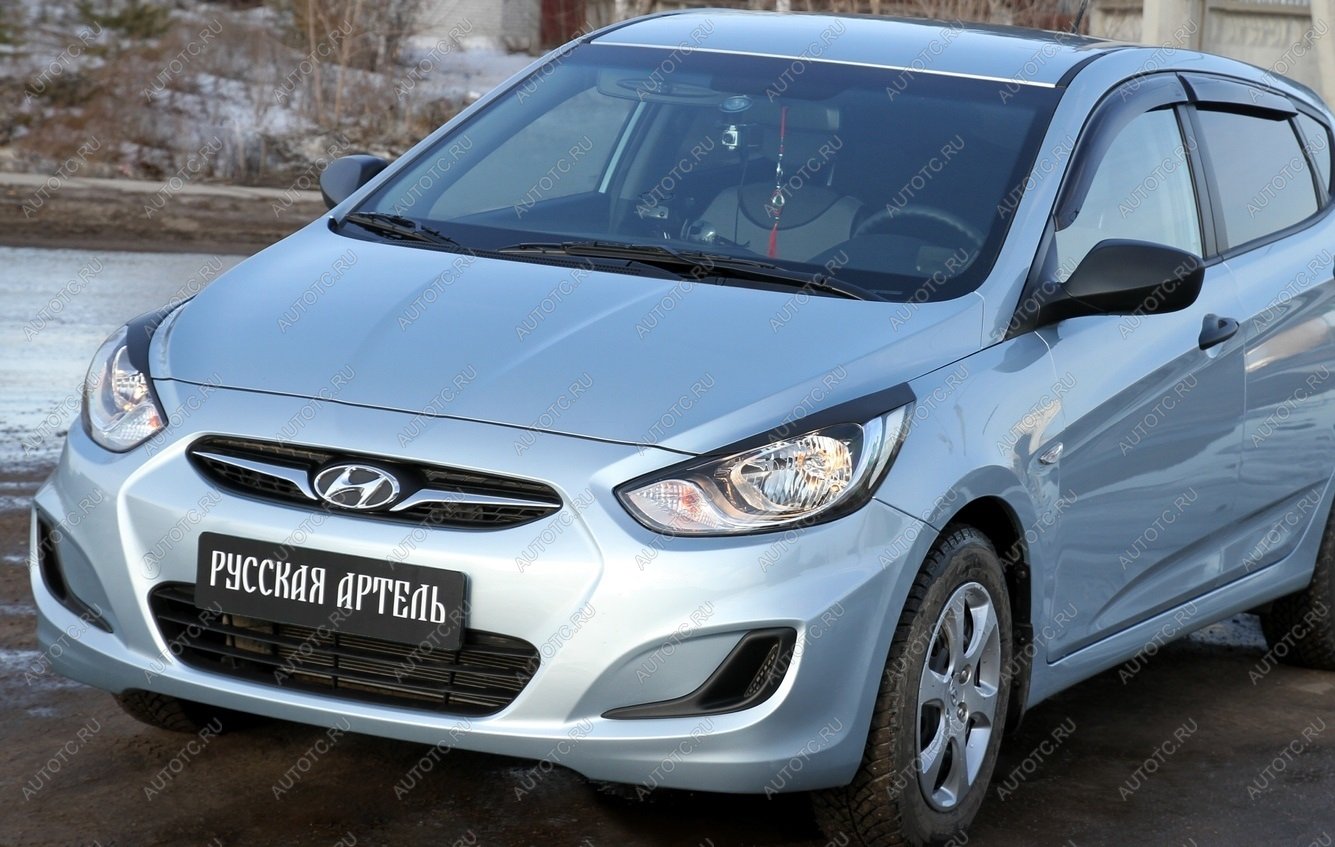 1 009 р. Накладки на передние фары (реснички) Русская Артель  Hyundai Solaris  RBr (2010-2014) седан дорестайлинг (глянец под покраску)  с доставкой в г. Королёв