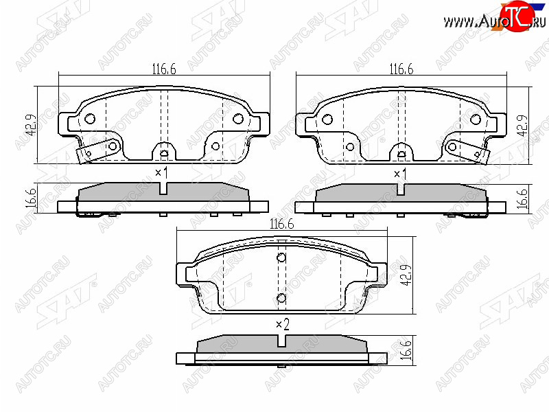 939 р. Колодки тормозные задние RH-LH SAT  Chevrolet Cruze ( J300,  J305,  J308) (2009-2015) седан дорестайлинг, хэтчбек дорестайлинг, седан рестайлинг, универсал рестайлинг, хэтчбек рестайлинг  с доставкой в г. Королёв