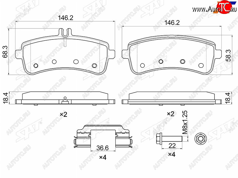 1 499 р. Колодки тормозные задние RH-LH SAT  Mercedes-Benz S class  W222 (2013-2017) седан гибрид дорестайлинг  с доставкой в г. Королёв