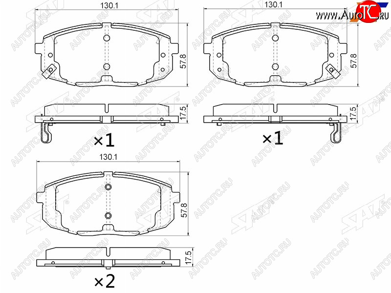 1 499 р. Колодки тормозные передние FR-FL SAT  Hyundai Creta SU (2020-2022) (с отверстием под пружинки)  с доставкой в г. Королёв