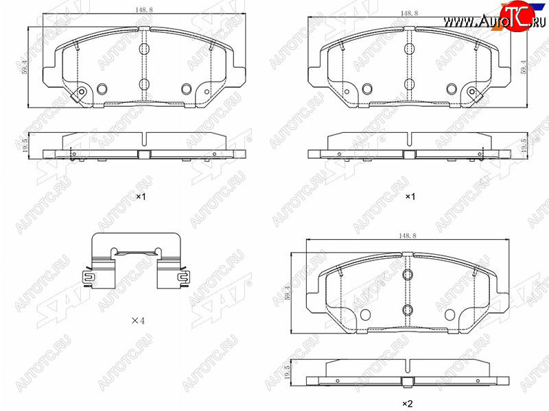 2 259 р. Колодки тормозные передние FR-FL SAT   Hyundai I30 (FD,  2 GD,  3 PD), I30 Fastback (PD), KIA Ceed (3 CD)  с доставкой в г. Королёв