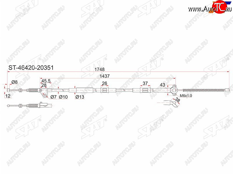 1 249 р. Трос ручника 2WD RH SAT Toyota Caldina T190 дорестайлинг универсал (1992-1995) (барабанные тормоза)  с доставкой в г. Королёв