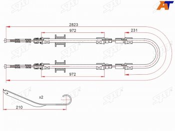 1 369 р. Трос ручного тормоза RH-LH V2.0-2.5 SAT Ford Transit цельнометаллический фургон дорестайлинг (2000-2006) (одинарные колеса)  с доставкой в г. Королёв. Увеличить фотографию 1