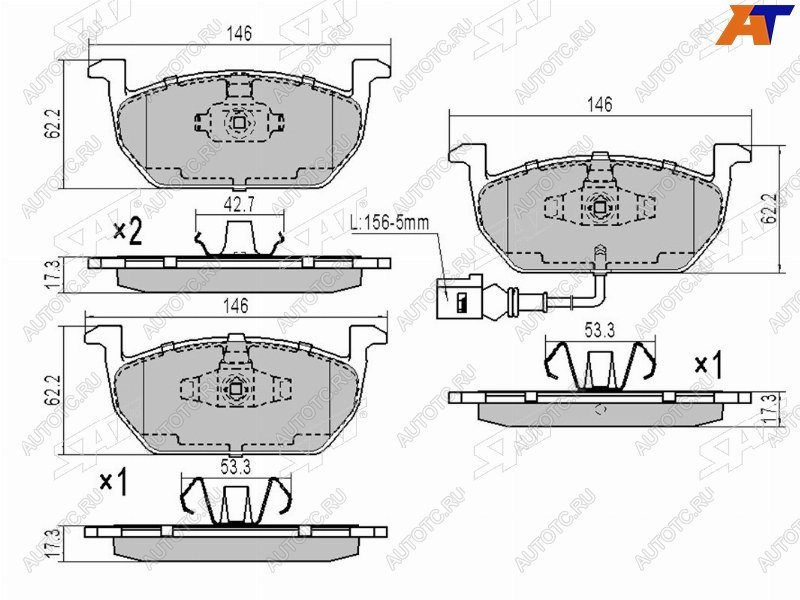 1 249 р. Колодки тормозные перед FL-FR SAT   Skoda Octavia (A5,  A7,  A8), Volkswagen Golf (2,  3,  4,  5,  6,  7,  8)  с доставкой в г. Королёв