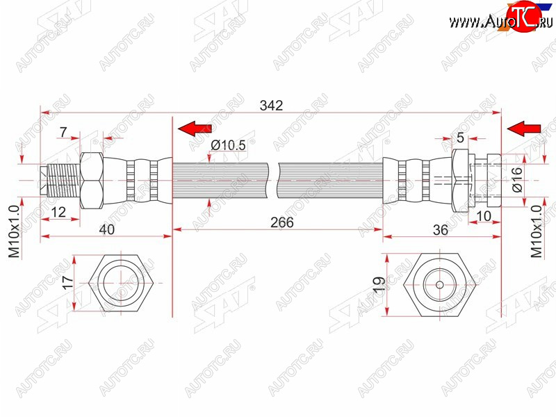 959 р. Шланг тормозной передний (Таиланд) RH SAT  Mitsubishi Fuso Canter (2000-2024)  с доставкой в г. Королёв