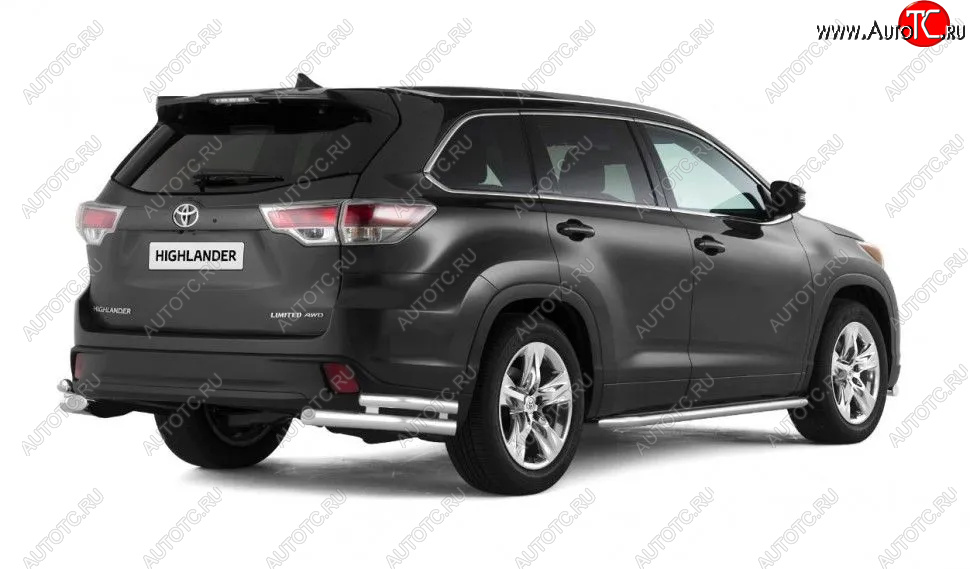 24 999 р. Защита заднего бампера (двойная, уголки d63/51 мм) Toyota Highlander XU50 рестайлинг (2016-2020)  с доставкой в г. Королёв