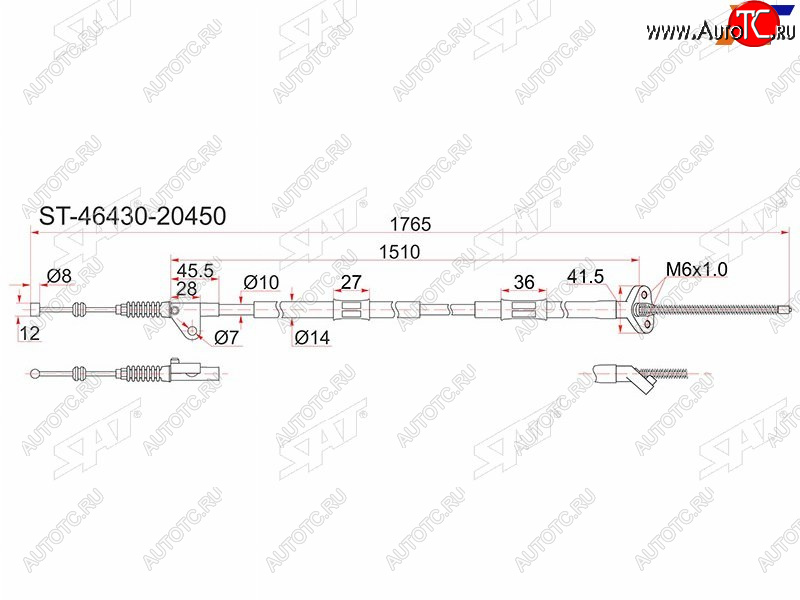 1 479 р. Трос ручника 2WD LH SAT Toyota Caldina T190 дорестайлинг универсал (1992-1995)  с доставкой в г. Королёв