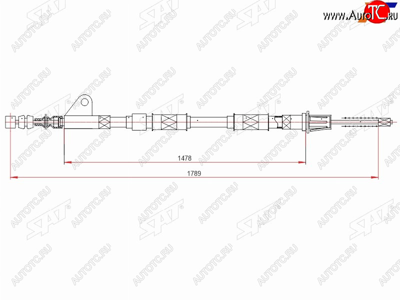 869 р. Трос ручного тормоза RH SAT  Toyota Avensis  T220 седан (1997-2001) дорестайлинг (барабанные тормоза)  с доставкой в г. Королёв