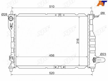 Радиатор SAT Chevrolet (Шевролет) Spark (Спарк)  M200,250 (2005-2010), Daewoo (Даеву) Matiz (Матиз)  M100 (1998-2000)