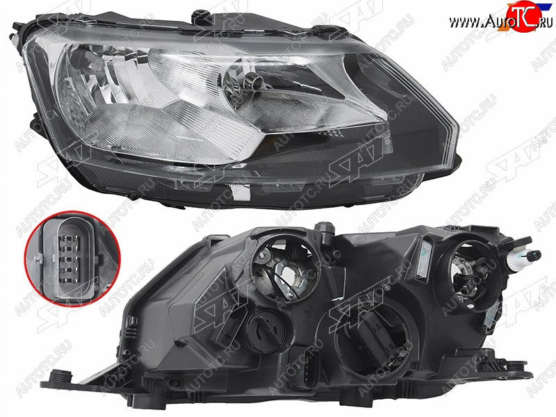 10 549 р. Фара правая SAT  Skoda Rapid ( NH3,  NH1) (2012-2020) дорестайлинг лифтбэк, хэтчбэк дорестайлинг, хэтчбэк рестайлинг, рестайлинг лифтбэк  с доставкой в г. Королёв