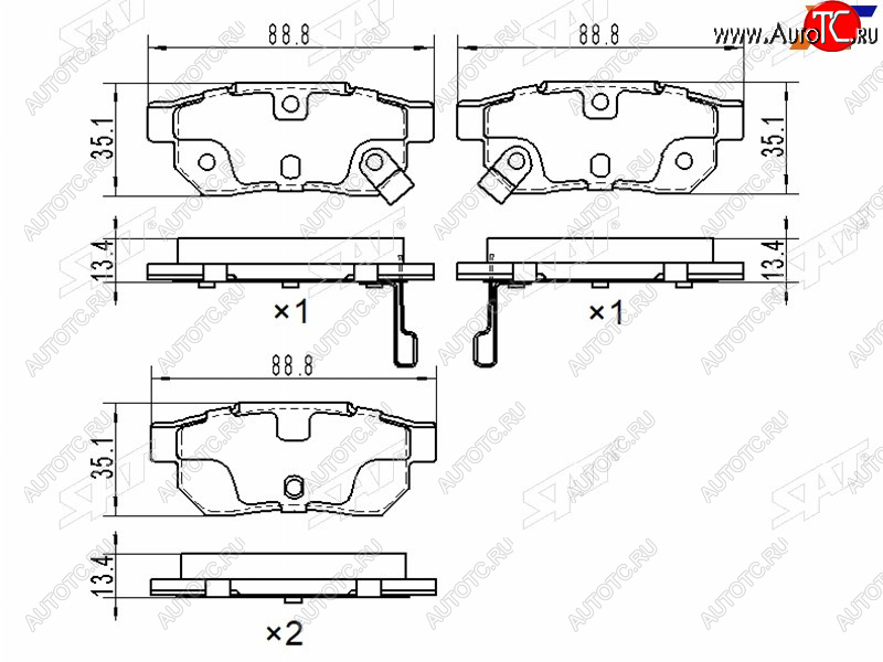 2 799 р. Колодки тормозные задние RH-LH SAT Honda Fit GP,GK  дорестайлинг (2013-2015)  с доставкой в г. Королёв