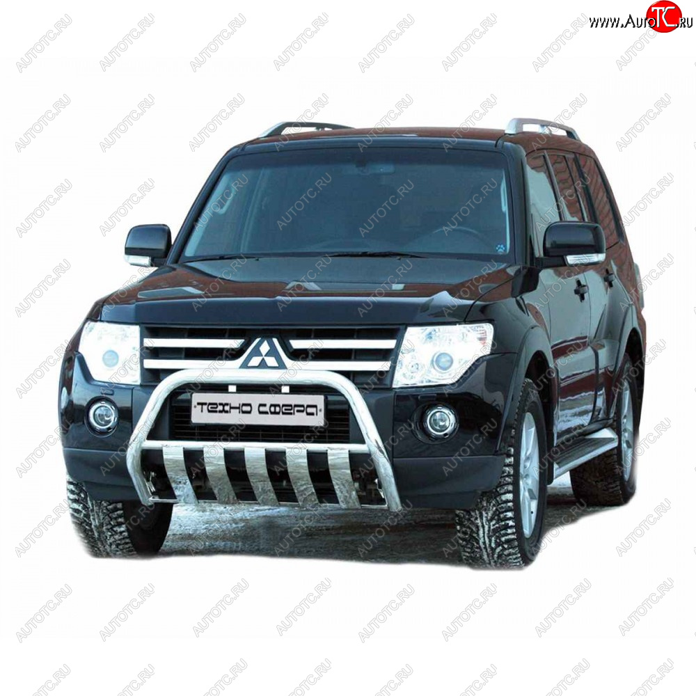 11 399 р. Передок плоский крашенная d63.5, Техно Сфера  Mitsubishi Pajero ( 4 V90,  4 V80) (2006-2020) дорестайлинг, дорестайлинг, 1-ый рестайлинг, 3 дв. 1-ый рестайлинг, 2-ой рестайлинг (Черный матовый)  с доставкой в г. Королёв