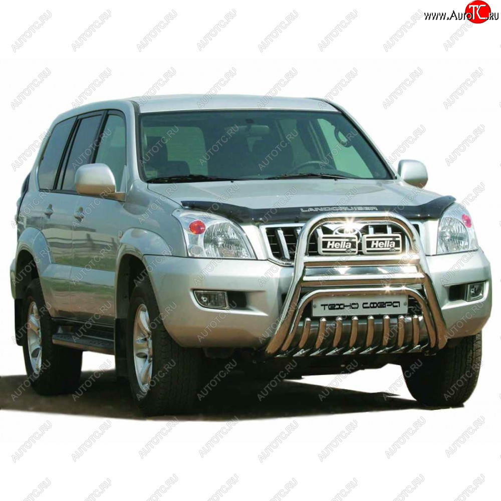 14 699 р. Передок с защитой двигателя крашенная d63.5, Техно Сфера  Toyota Land Cruiser Prado  J120 (2002-2009) (Черный матовый)  с доставкой в г. Королёв