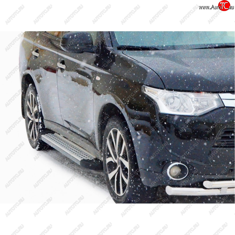 27 799 р. Пороги бумер алюминиевые с резинкой, Техно Сфера Mitsubishi Outlander CW0W дорестайлинг (2005-2010) (Черный глянец)  с доставкой в г. Королёв