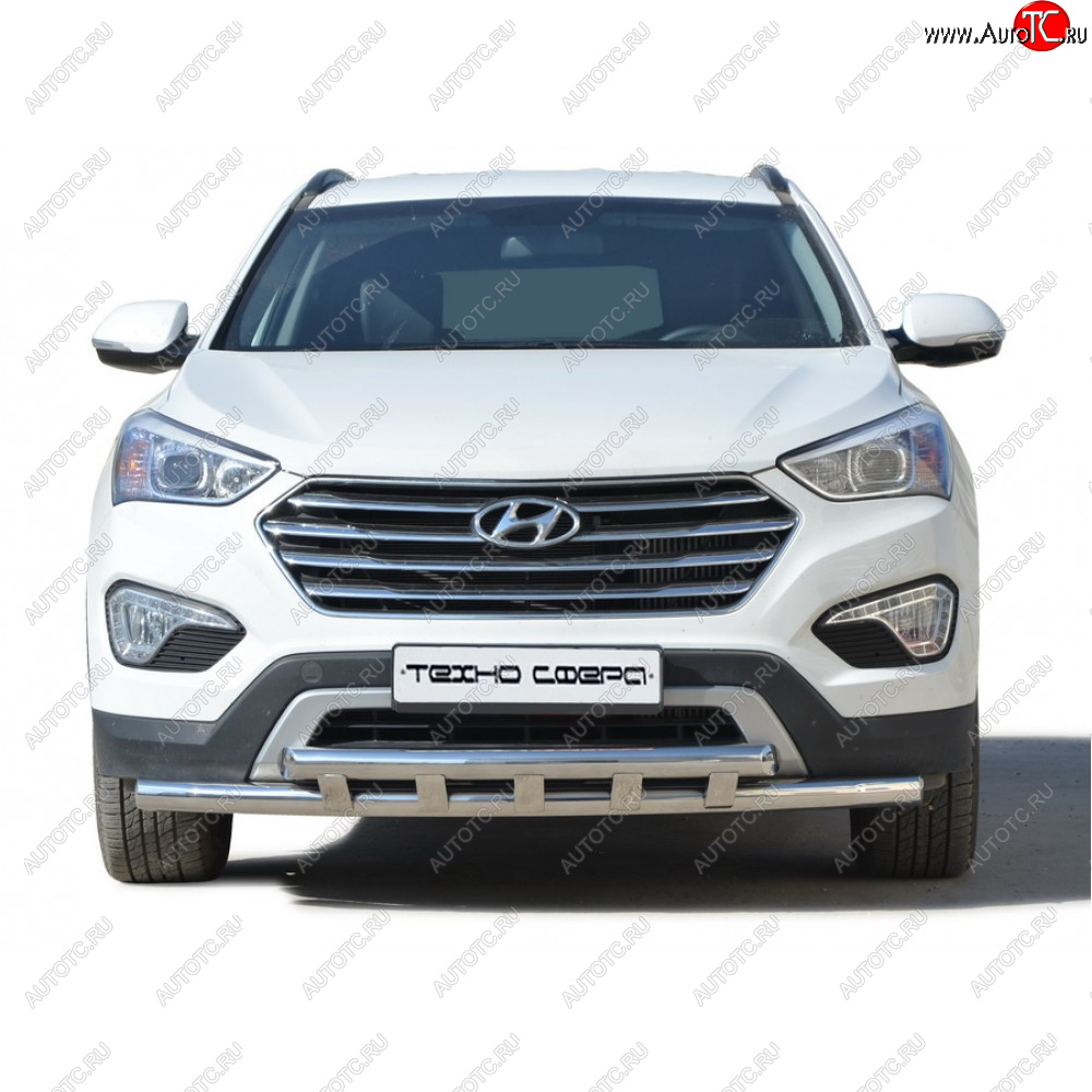 11 699 р. Защита переда труба двойная крашенная d63.5, Техно Сфера  Hyundai Grand Santa Fe  1 DM (2013-2018) дорестайлинг, рестайлинг (Черный глянец)  с доставкой в г. Королёв