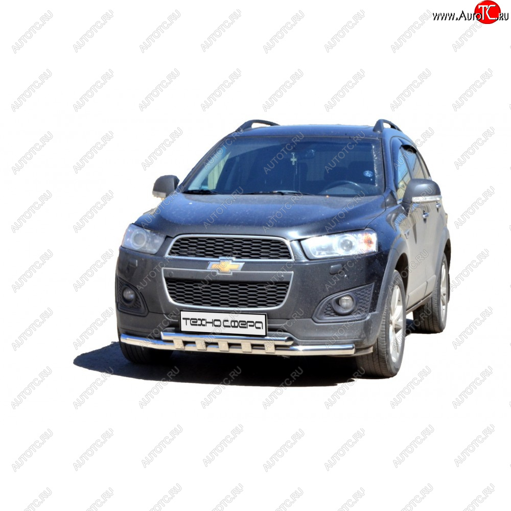 10 599 р. Защита переда труба двойная крашенная d63,5, Техно Сфера Chevrolet Captiva 2-ой рестайлинг (2013-2016) (Черный глянец)  с доставкой в г. Королёв