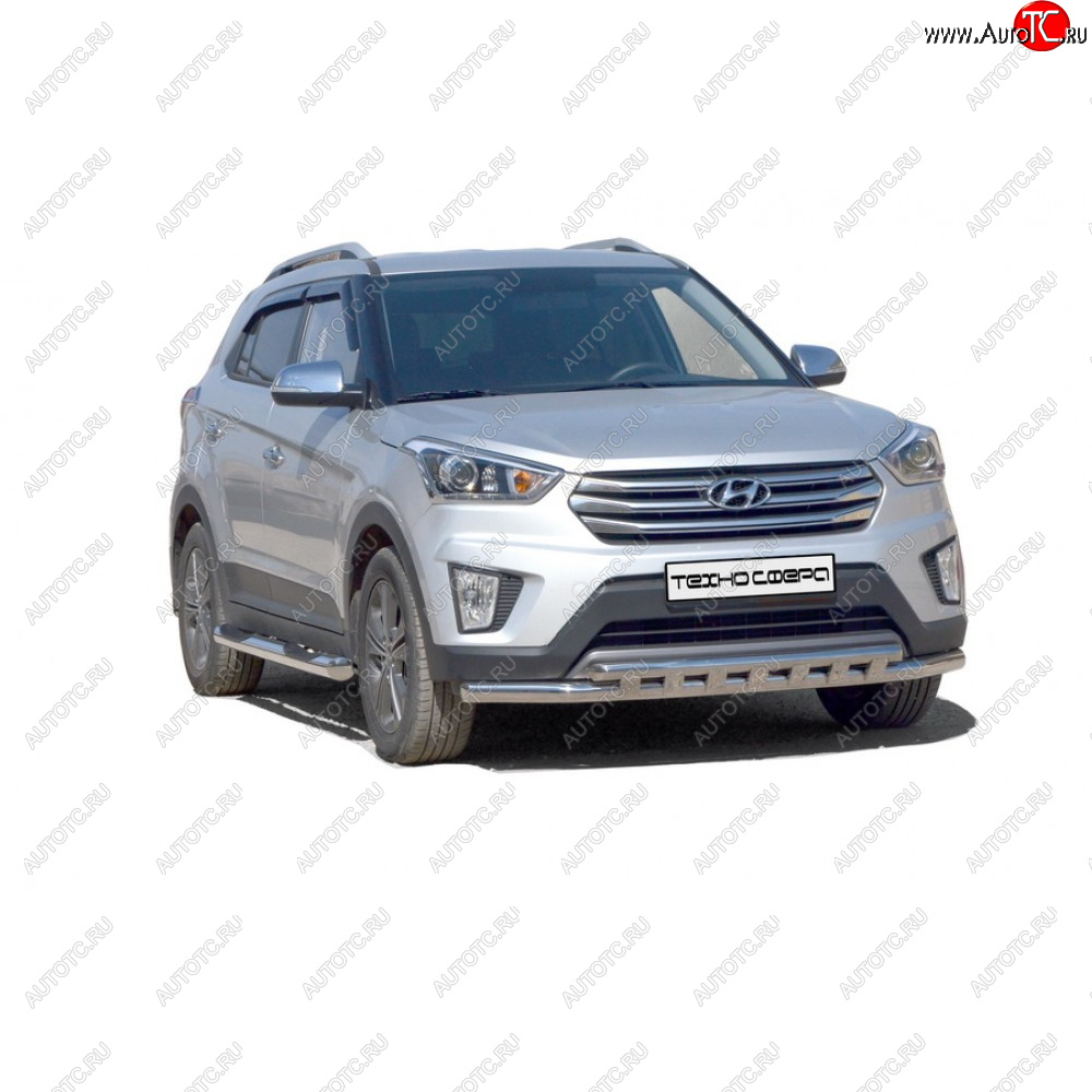 8 799 р. Защита порогов труба с проступью крашенная d76, Техно Сфера  Hyundai Creta ( GS,  SU) (2015-2022) дорестайлинг, рестайлинг (Черный матовый)  с доставкой в г. Королёв