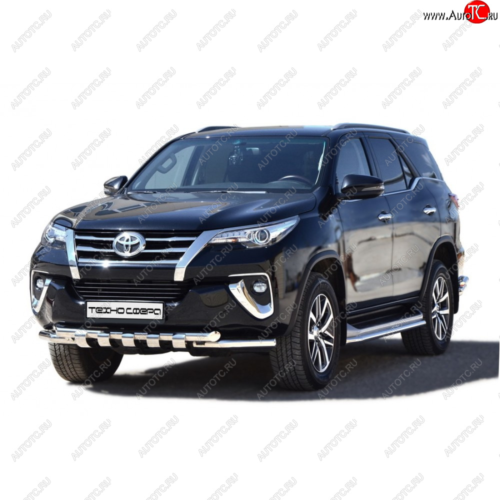 12 399 р. Защита переда труба двойная люкс крашенная d63.5, Техно Сфера Toyota Fortuner AN160 рестайлинг (2020-2024) (Черный матовый)  с доставкой в г. Королёв