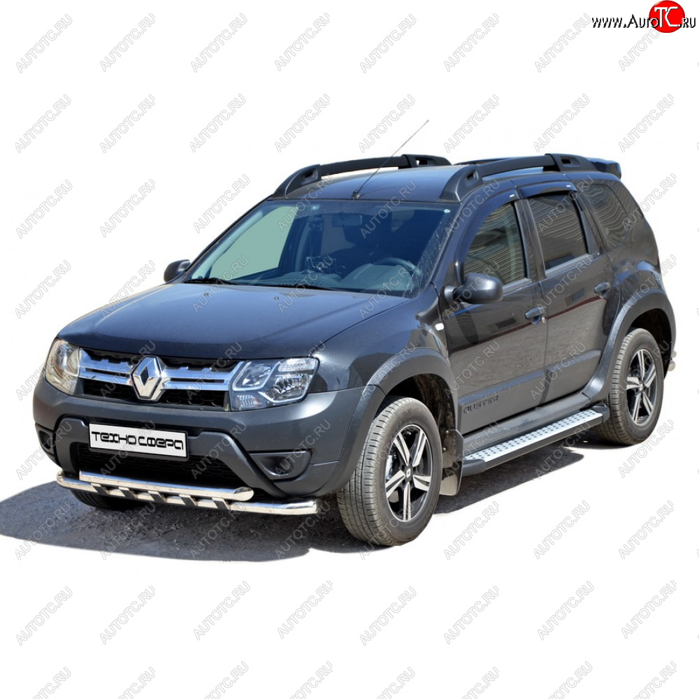 8 799 р. Защита переда труба двойная крашенная d63.5, Техно Сфера Renault Duster HS рестайлинг (2015-2021) (Черный глянец)  с доставкой в г. Королёв