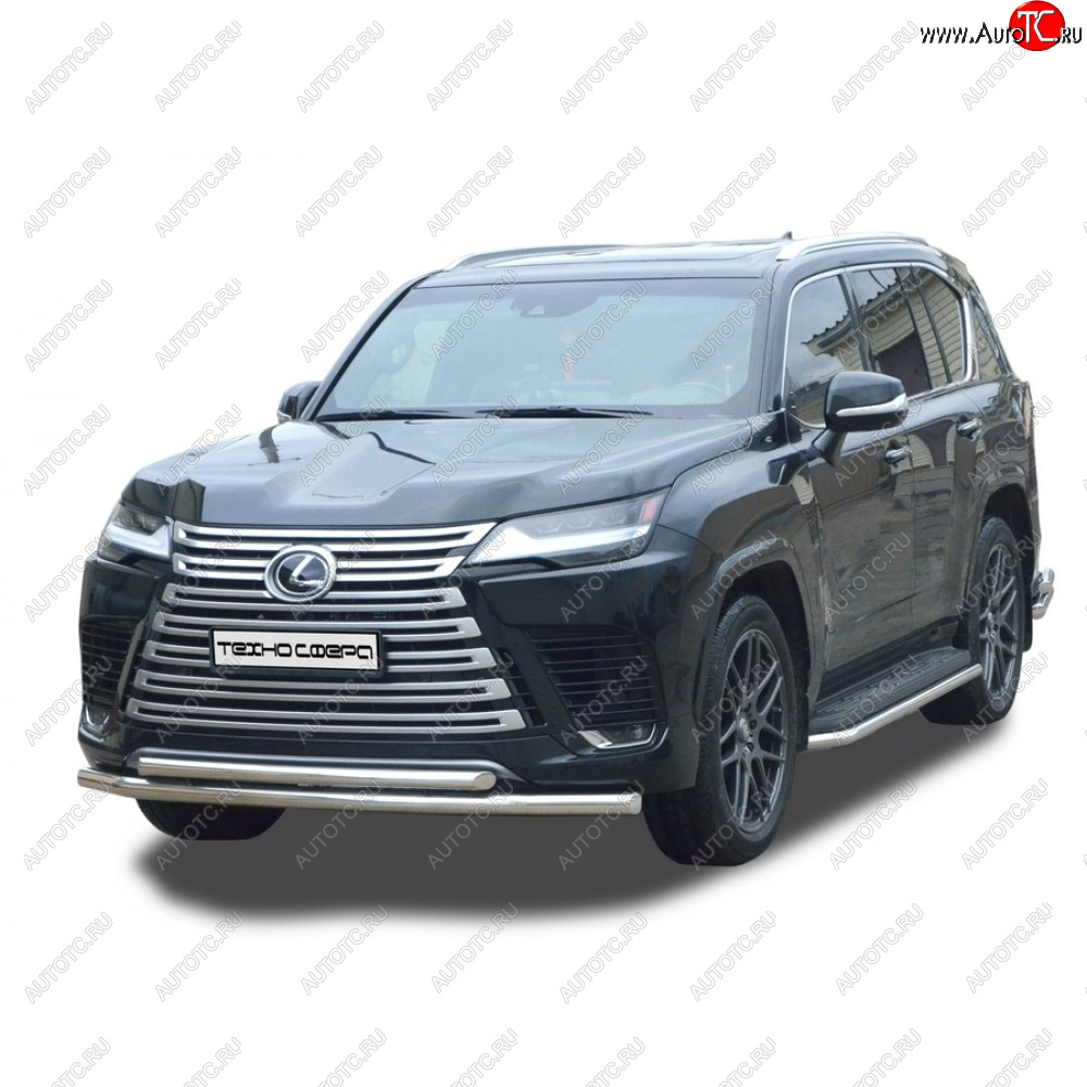 15 999 р. Защита переда труба двойная крашенная d76, d51, Техно Сфера Lexus LX600 J310 (2021-2022) (Черный глянец)  с доставкой в г. Королёв