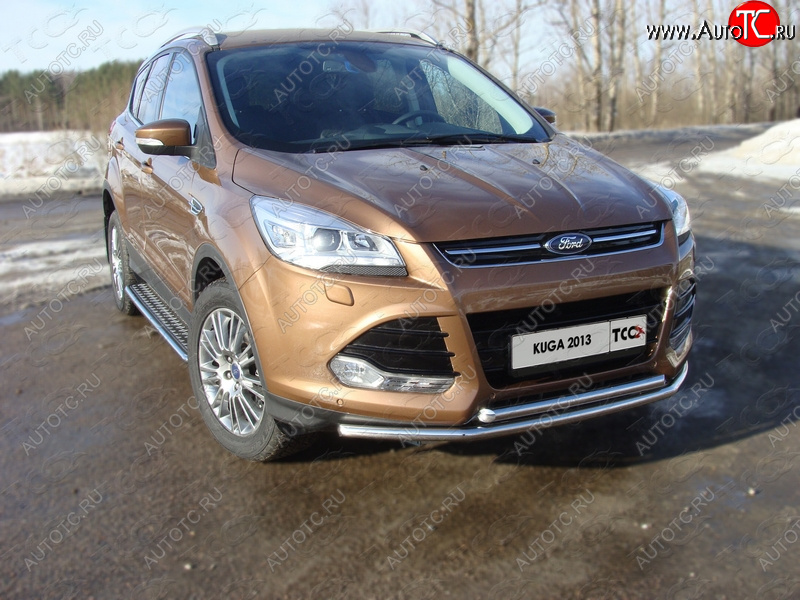 12 999 р. Защита передняя двойная d42,4*42,4 мм ТСС Тюнинг Ford Kuga 2 дорестайлинг (2013-2016) (нержавейка)  с доставкой в г. Королёв