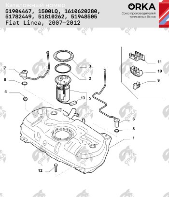 15 699 р. Топливный бак (550х240х940)Бензин сталь (антикоррозия) ORKA Fiat Fiorino 225 дорестайлинг (2006-2016)  с доставкой в г. Королёв. Увеличить фотографию 12