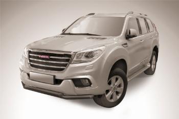 Защита переднего бампера d57+d57 двойная Slitkoff Haval (Хавал) H9 (Н9) (2017-2021) 1-ый рестайлинг, 2-ой рестайлинг ()