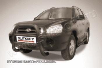 Защита переднего бампера кенгурятник d76 высокий Slitkoff Hyundai Santa Fe SM (2000-2012) ()