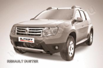 Защита переднего бампера d42+d42 двойная Slitkoff Renault Duster HS дорестайлинг (2010-2015) ()