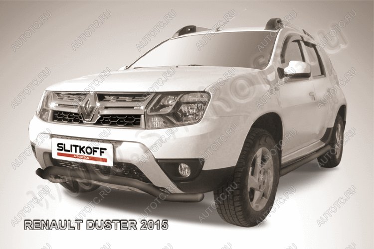 12 799 р. Защита переднего бампера (нержавейка, волна 57) Slitkoff  Renault Duster  HS (2015-2021) рестайлинг (с окраской в черный цвет)  с доставкой в г. Королёв