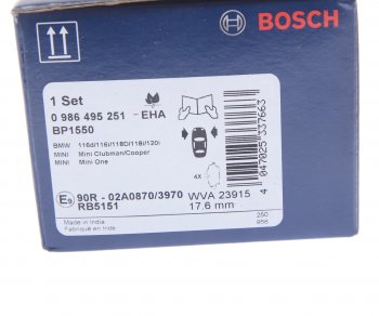 2 859 р. Колодки тормозные передние (4шт.) BOSCH  BMW 1 серия ( E87,  E81) (2004-2012), Mini Clubman  R55 (2008-2010)  с доставкой в г. Королёв. Увеличить фотографию 4