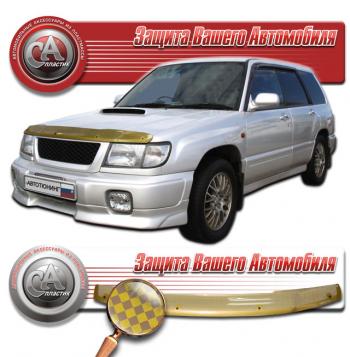 2 099 р. Дефлектор капота CA-Plastiс  Subaru Forester  SF (1997-2000) дорестайлинг (серия Шелкография золото)  с доставкой в г. Королёв. Увеличить фотографию 2