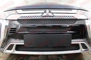 7 349 р. Защита радиатора (3 части с парктроником) Стрелка11 Стандарт Mitsubishi Outlander GF 3-ий рестайлинг (2018-2022) (черная)  с доставкой в г. Королёв. Увеличить фотографию 1