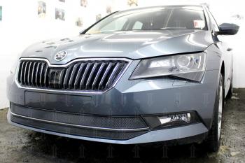 5 649 р. Защита радиатора (2 части) Стрелка11 Стандарт Skoda Superb B8 (3V5) универсал дорестайлинг (2015-2019) (черная)  с доставкой в г. Королёв. Увеличить фотографию 2