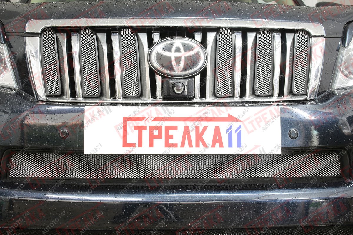 4 389 р. Защита радиатора (верх 6 частей) Стрелка11 Стандарт Toyota Land Cruiser Prado J150 дорестайлинг (2009-2013) (хром)  с доставкой в г. Королёв