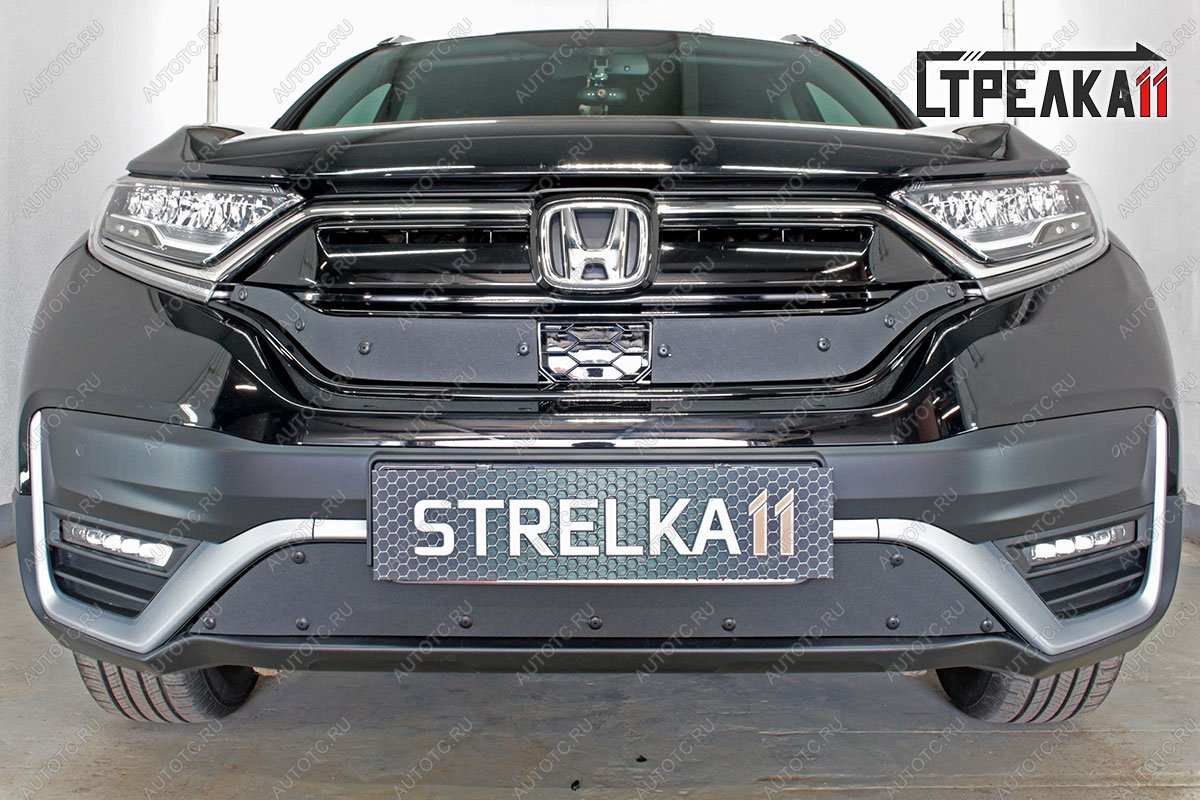 1 459 р. Зимняя заглушка решетки радиатора (верх 2 части) Стрелка11 Honda CR-V RW,RT рестайлинг (2019-2022) (черная)  с доставкой в г. Королёв