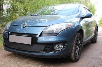 969 р. Зимняя заглушка решетки радиатора (верх) Стрелка11 Renault Megane купе 3 дв. 2-ой рестайлинг (2014-2016) (черная)  с доставкой в г. Королёв. Увеличить фотографию 2